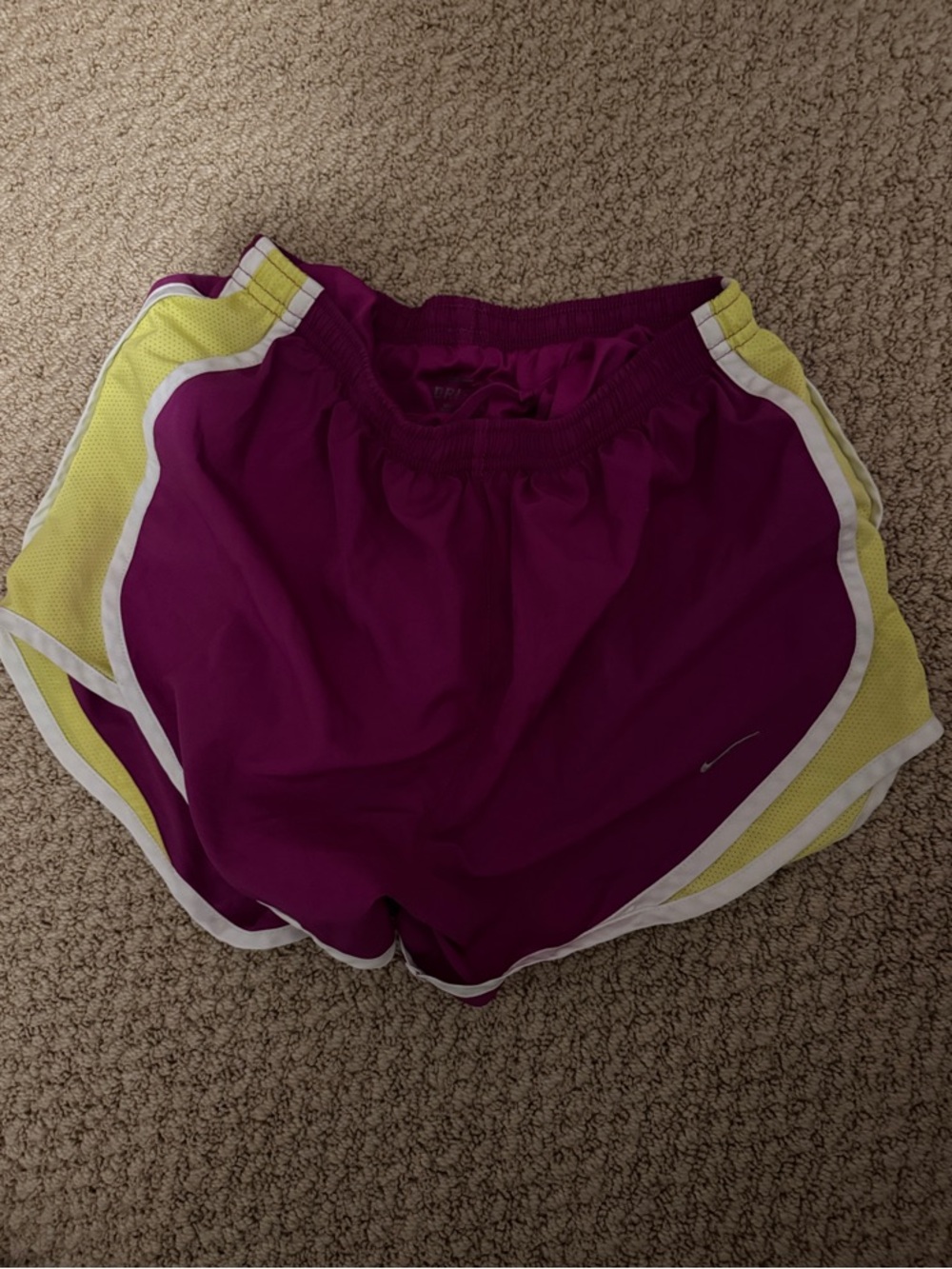Nike Purple Athletic Shorts with Yellow Panel women’s